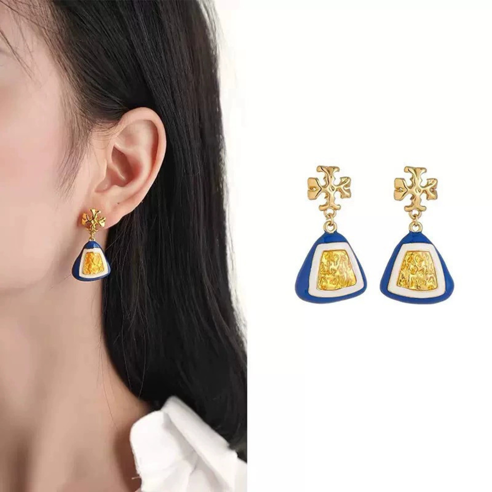 Tory Burch Enamel Inlaid Letter Asymmetric Earrings